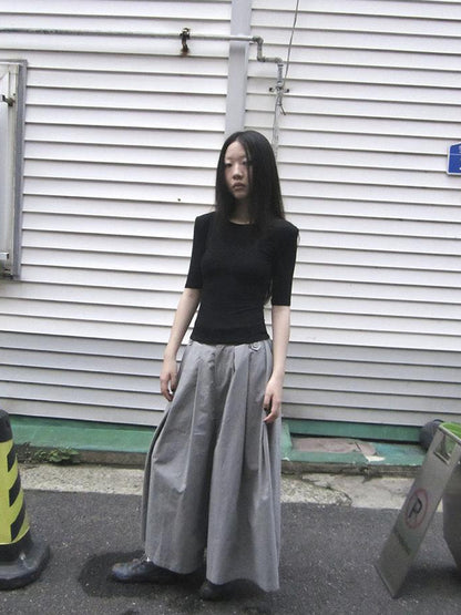 ang project Wide Leg Cropped Pants with Elastic Waist and Pleated Detail