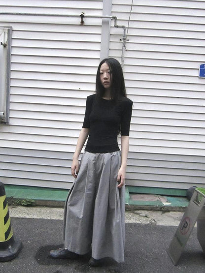 Wide Leg Cropped Pants with Elastic Waist and Pleated Detail