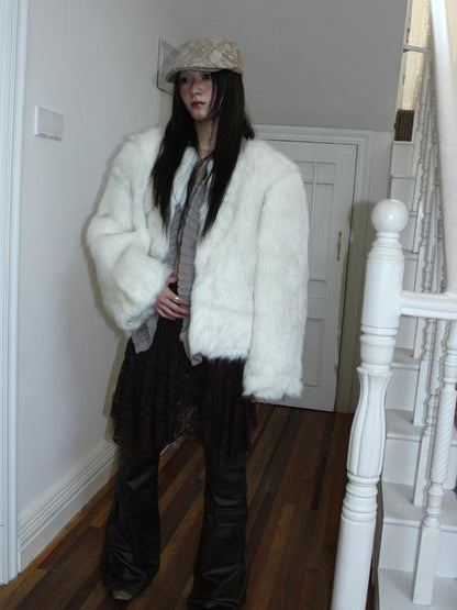 ang project Winter Short Plush Faux Fur Coat