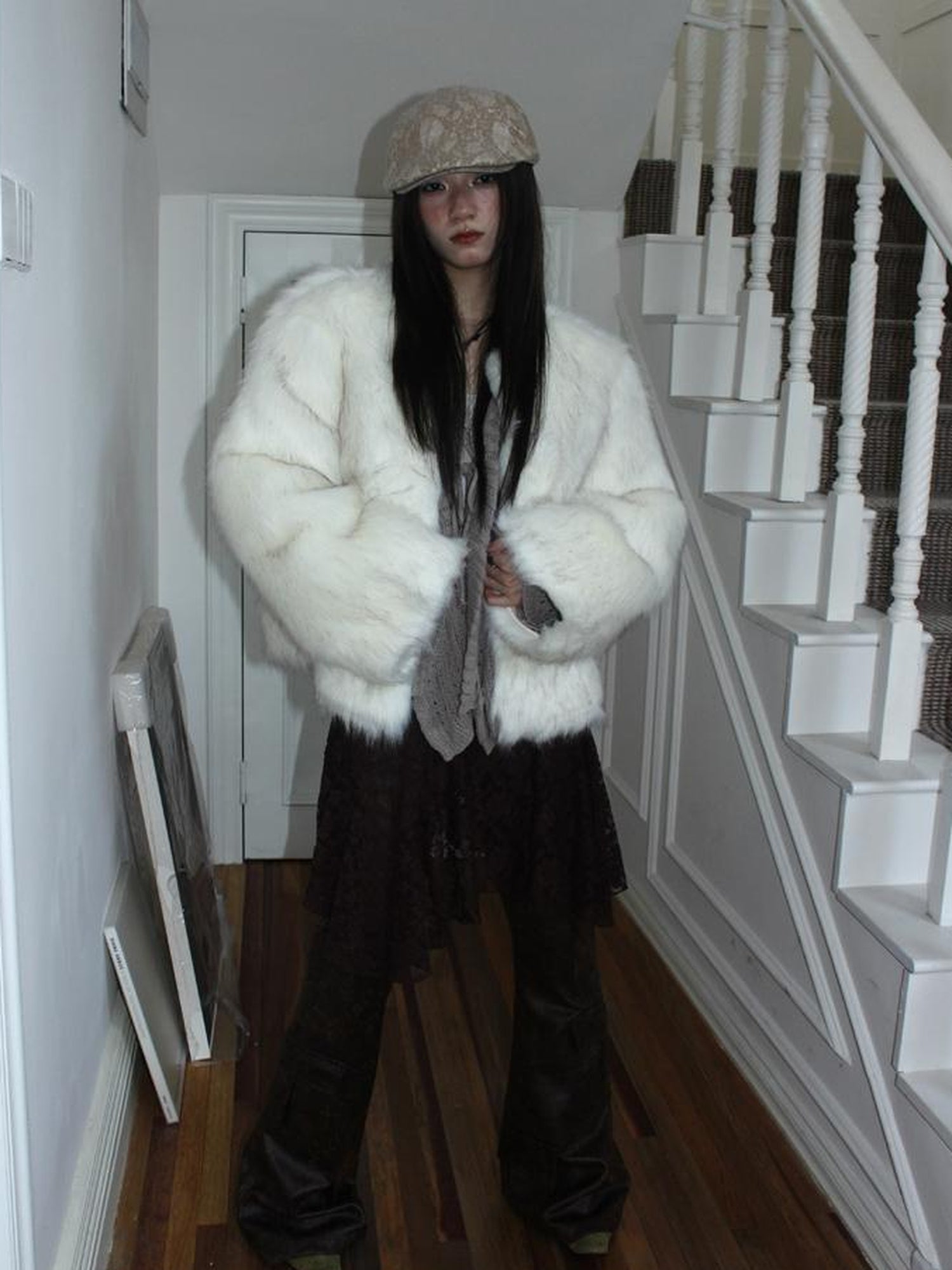 ang project Winter Short Plush Faux Fur Coat