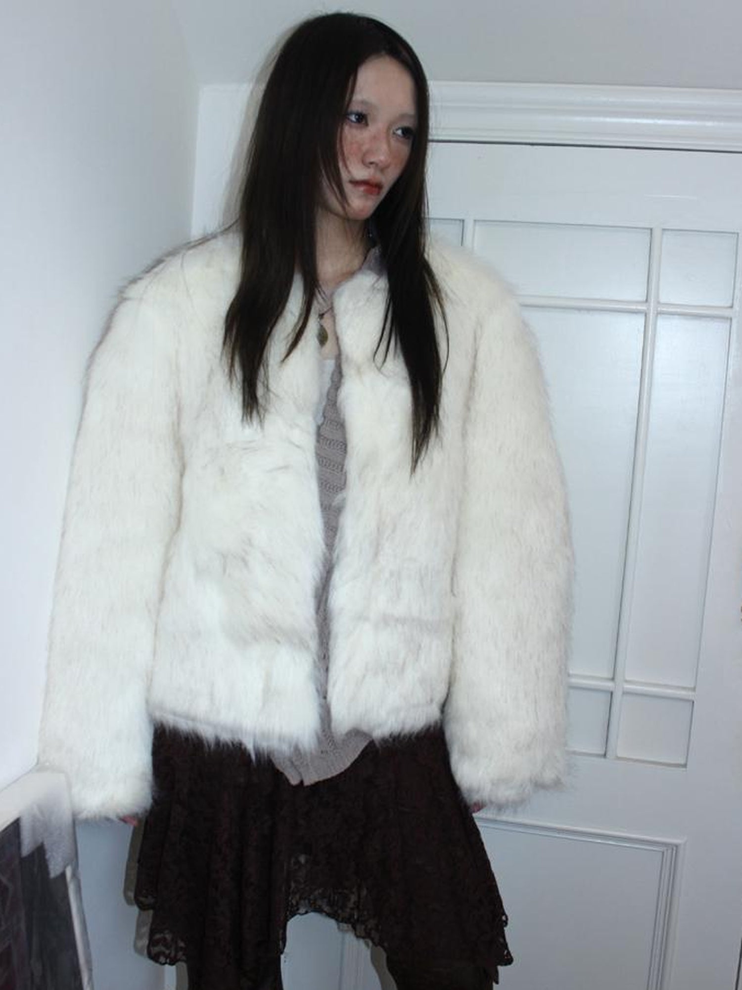 ang project Winter Short Plush Faux Fur Coat