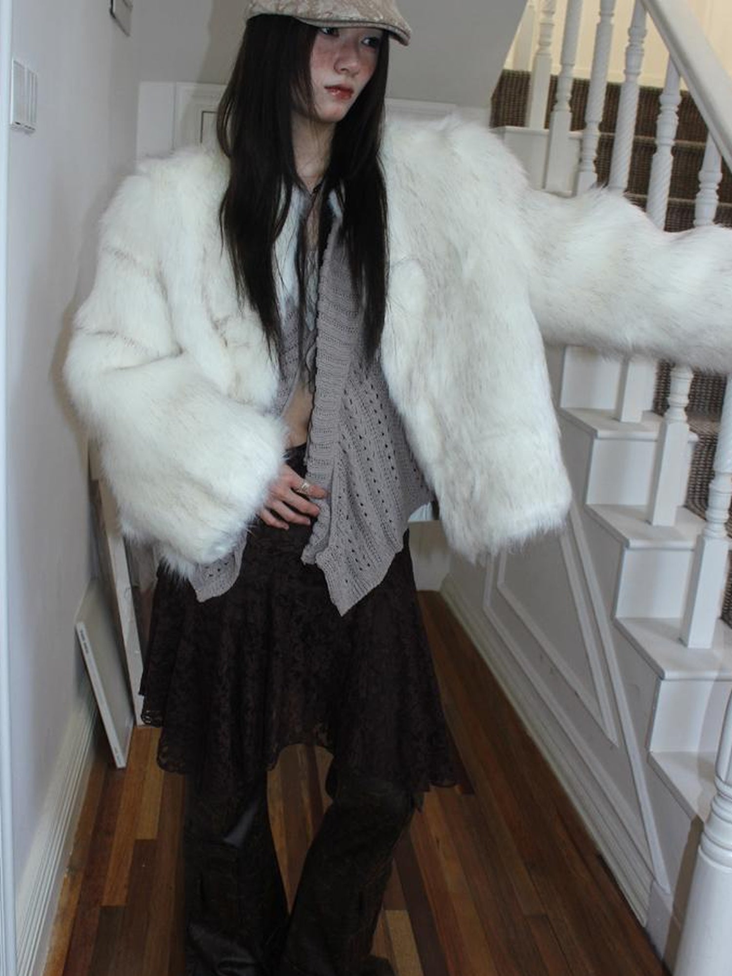 ang project Winter Short Plush Faux Fur Coat
