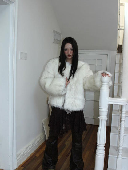 ang project Winter Short Plush Faux Fur Coat