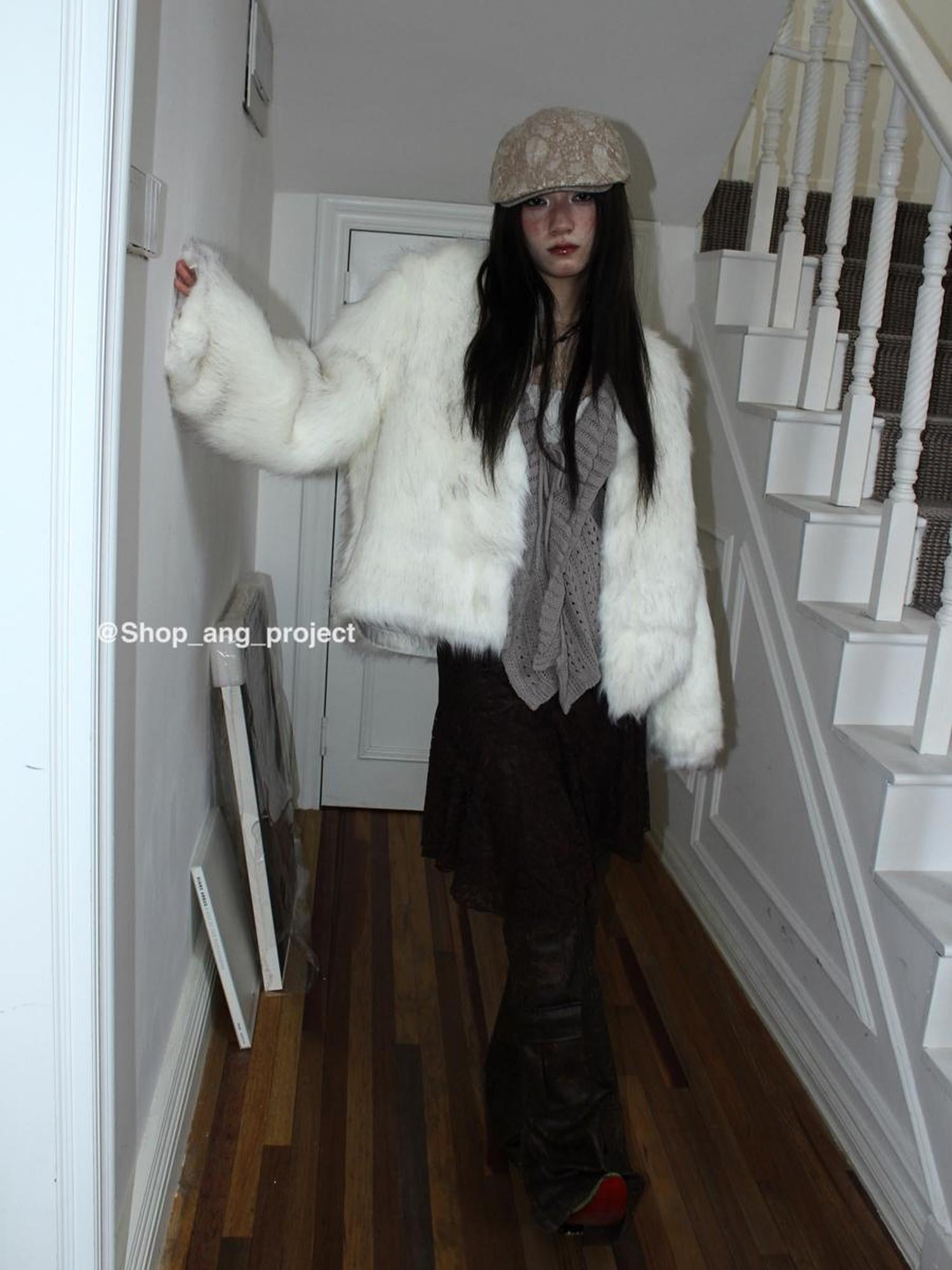 ang project Winter Short Plush Faux Fur Coat