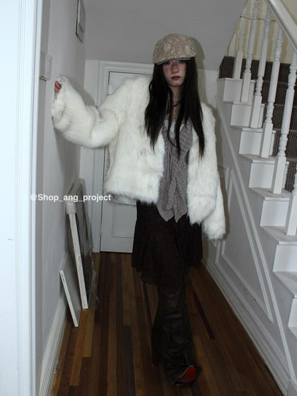 ang project Winter Short Plush Faux Fur Coat