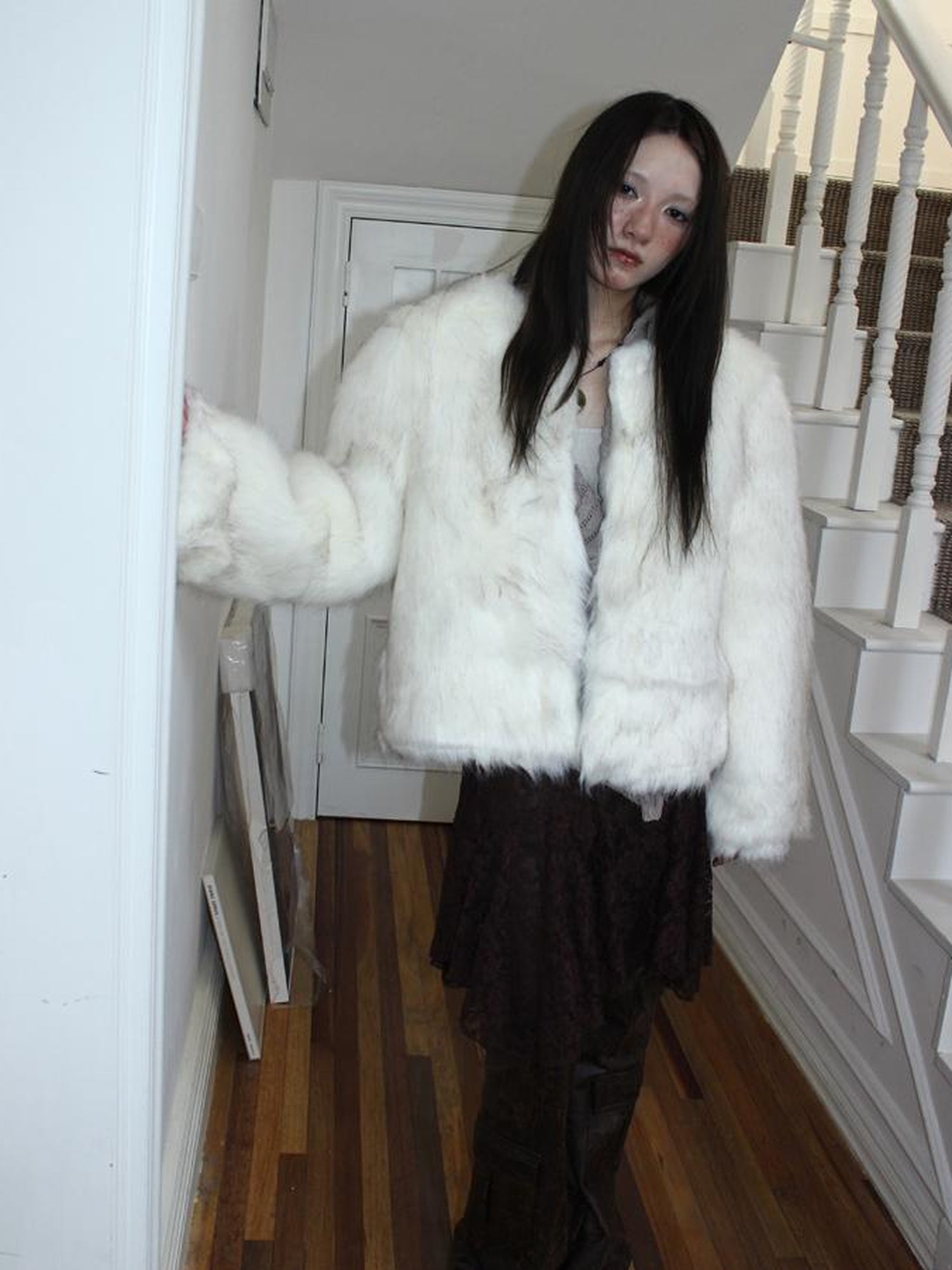 ang project Winter Short Plush Faux Fur Coat