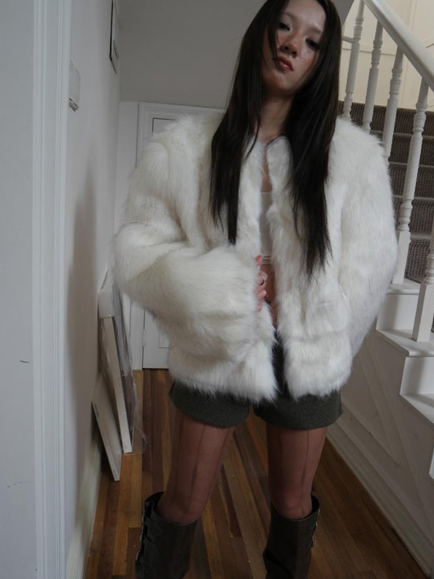 ang project Winter Short Plush Faux Fur Coat