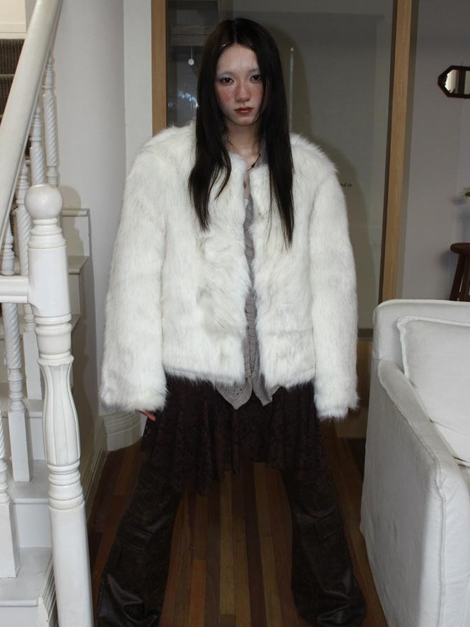 ang project Winter Short Plush Faux Fur Coat