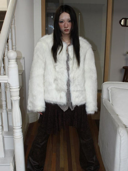 ang project Winter Short Plush Faux Fur Coat