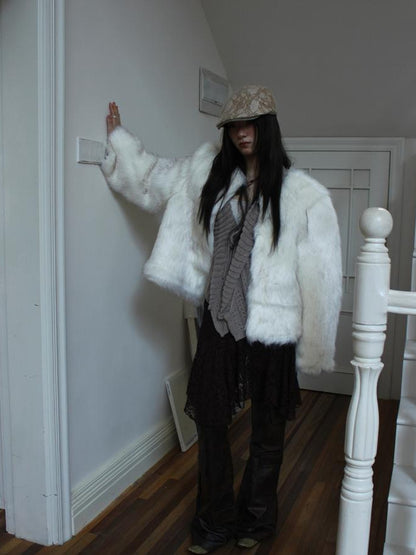 ang project Winter Short Plush Faux Fur Coat