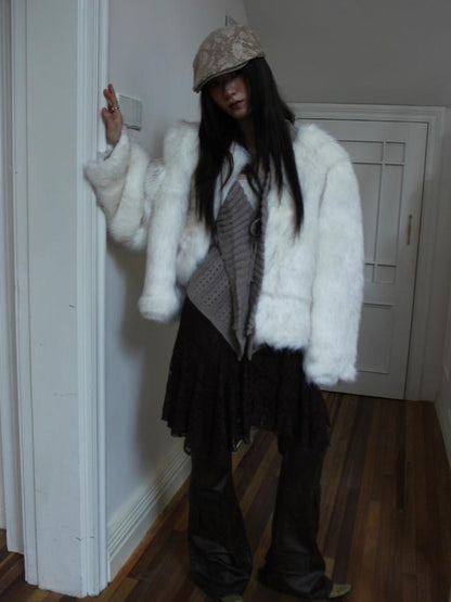 ang project Winter Short Plush Faux Fur Coat