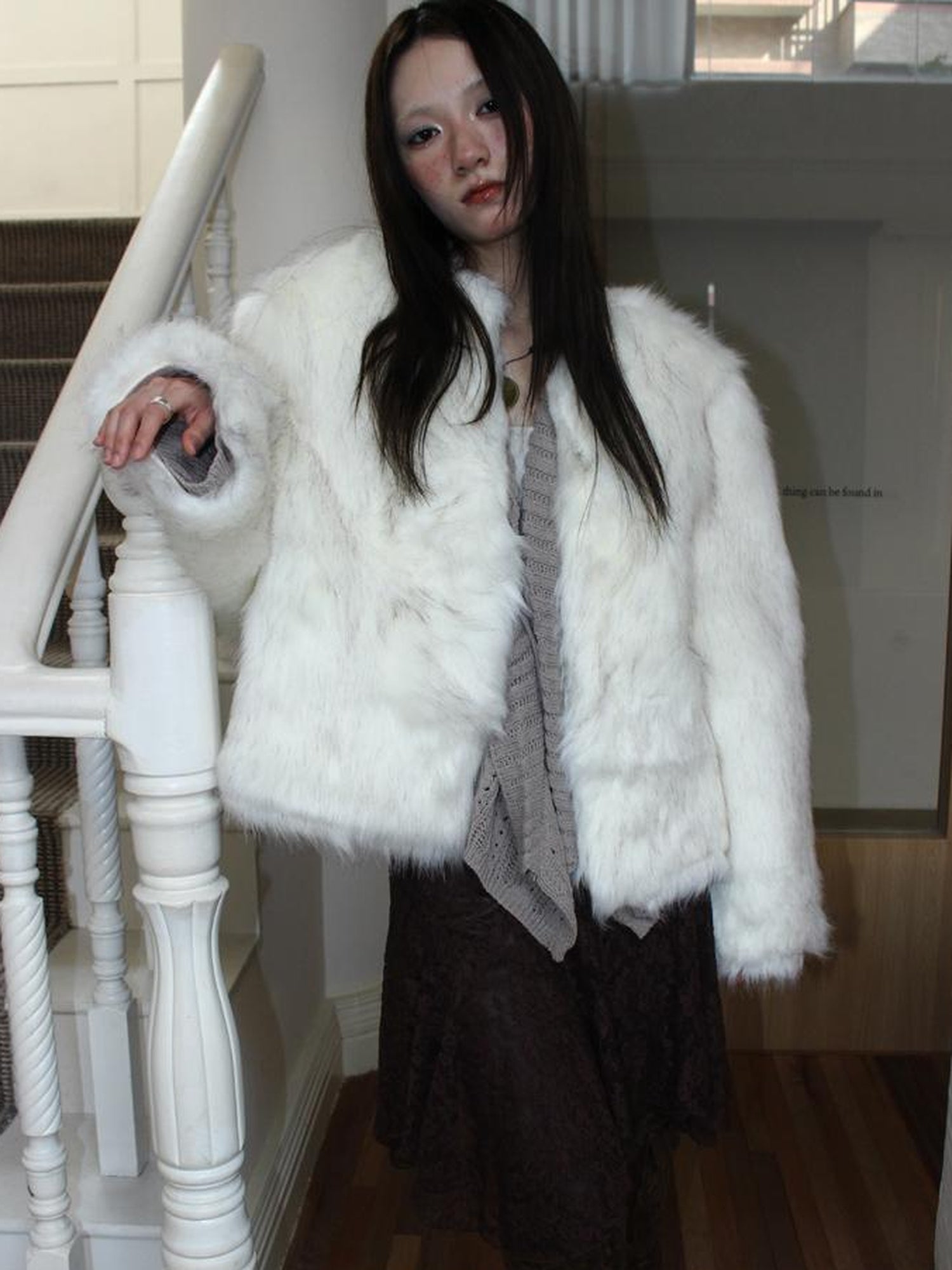 ang project Winter Short Plush Faux Fur Coat