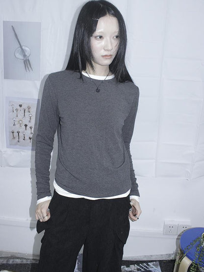Updateang project Women Basic Solid Color Stretch Round Neck Long Sleeve T Shirt