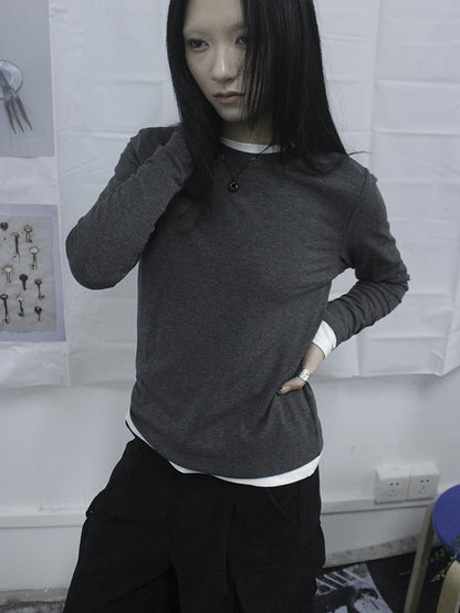 Updateang project Women Basic Solid Color Stretch Round Neck Long Sleeve T Shirt