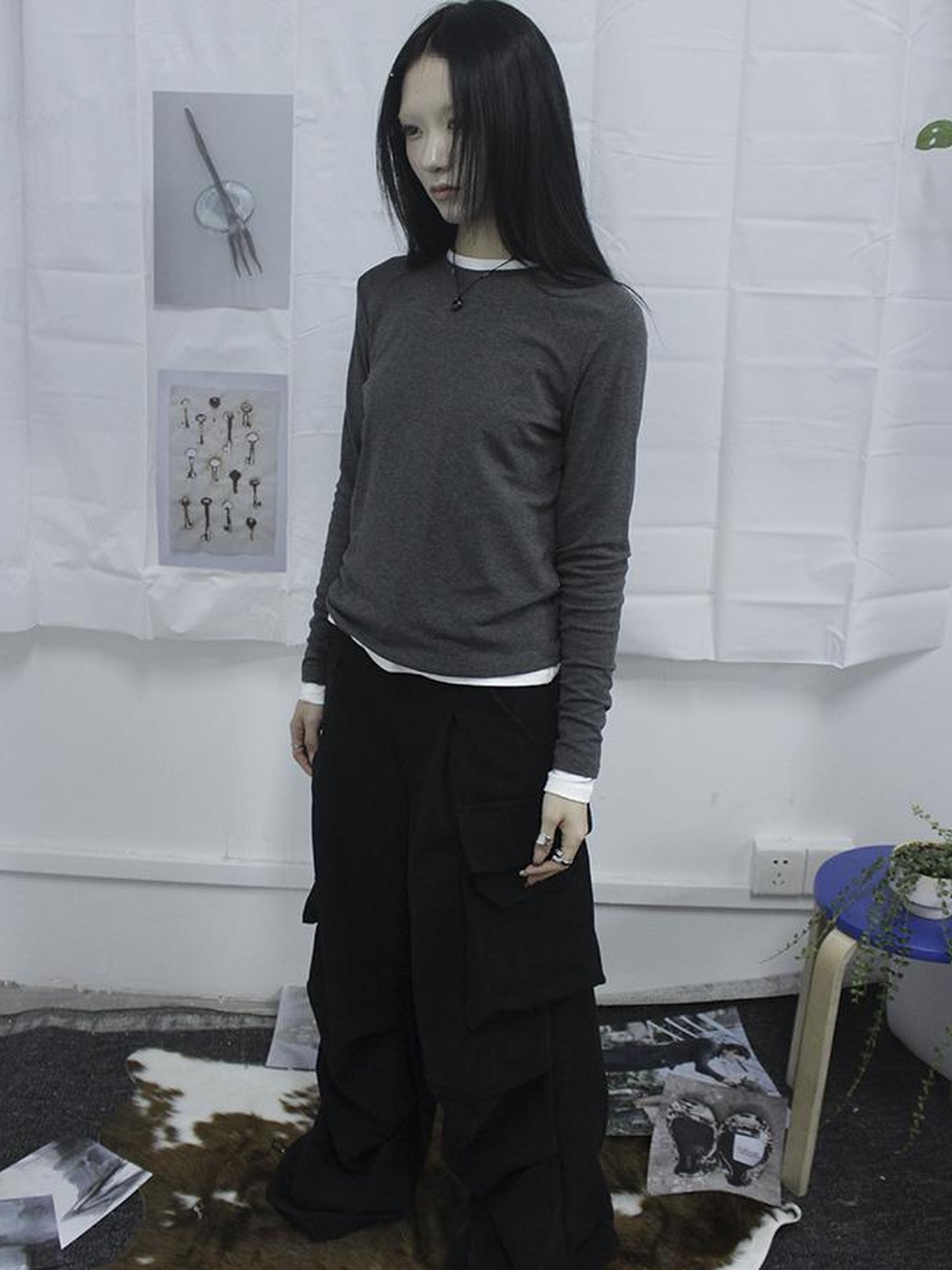 Updateang project Women Basic Solid Color Stretch Round Neck Long Sleeve T Shirt