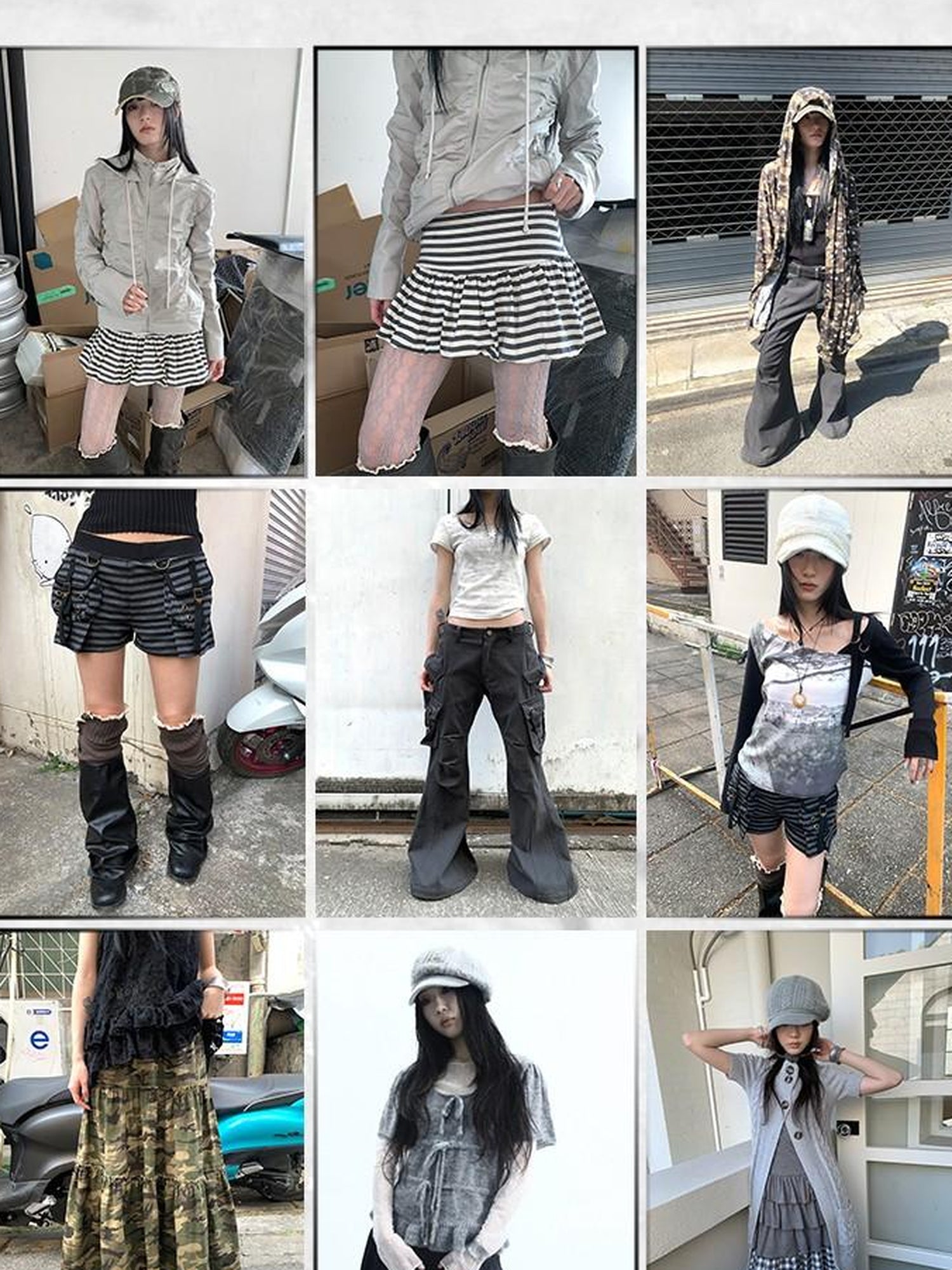 ang project Y2K Low Waist Flap Pocket Pleated Trousers In Black Gray Stripe