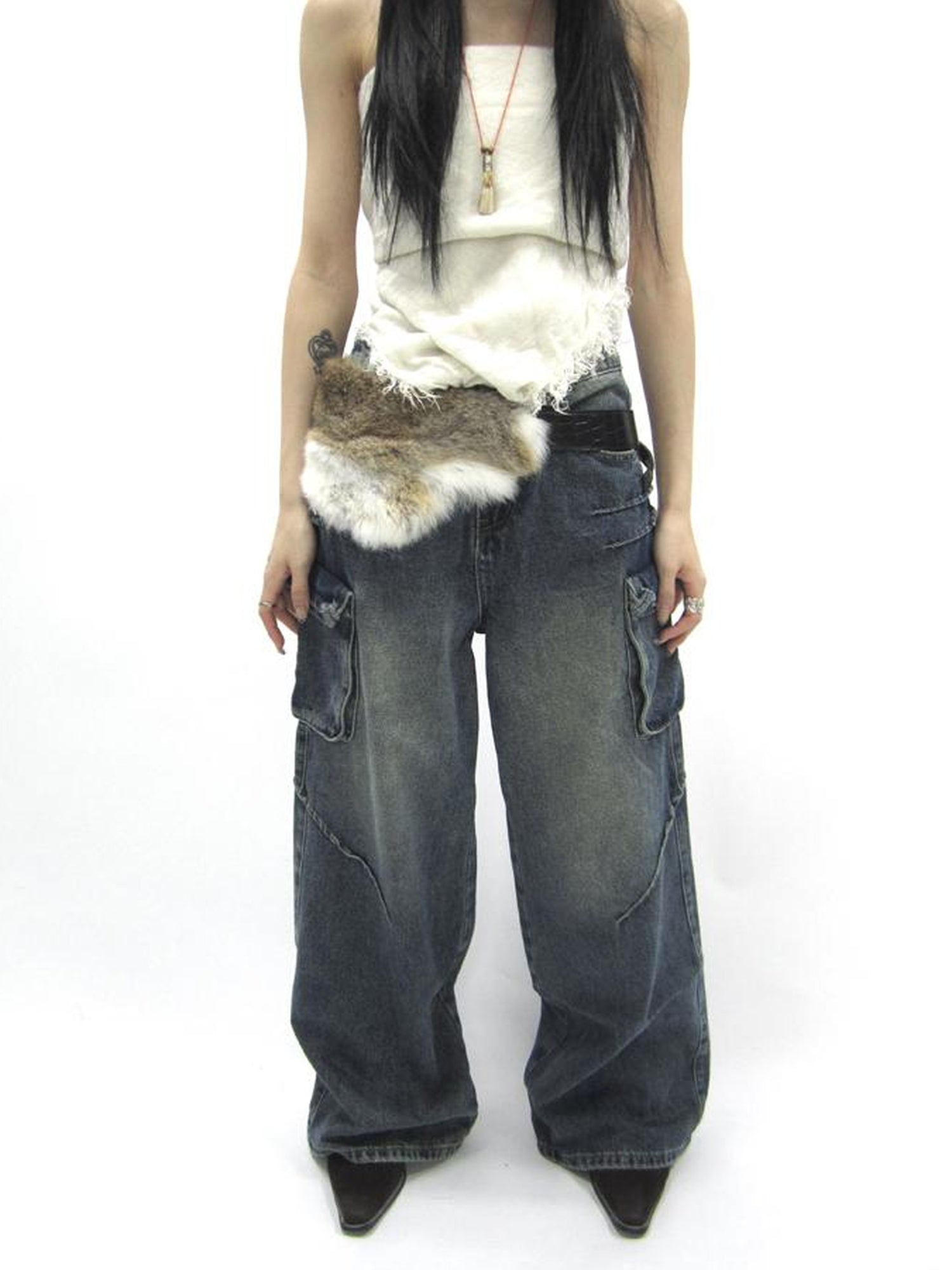 ang project Y2K Shibuya Faux Fur Fluffy Belt