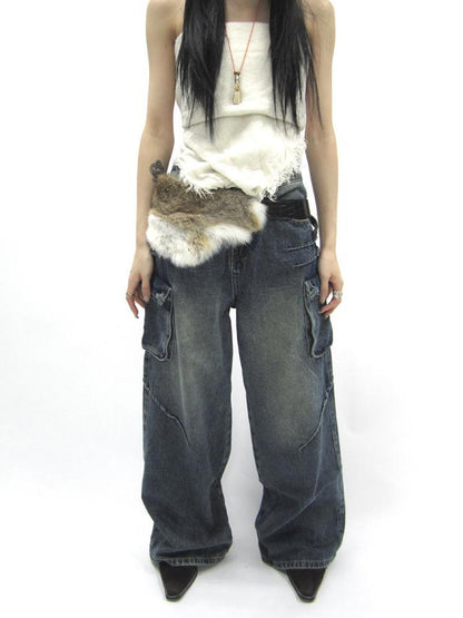 ang project Y2K Shibuya Faux Fur Fluffy Belt