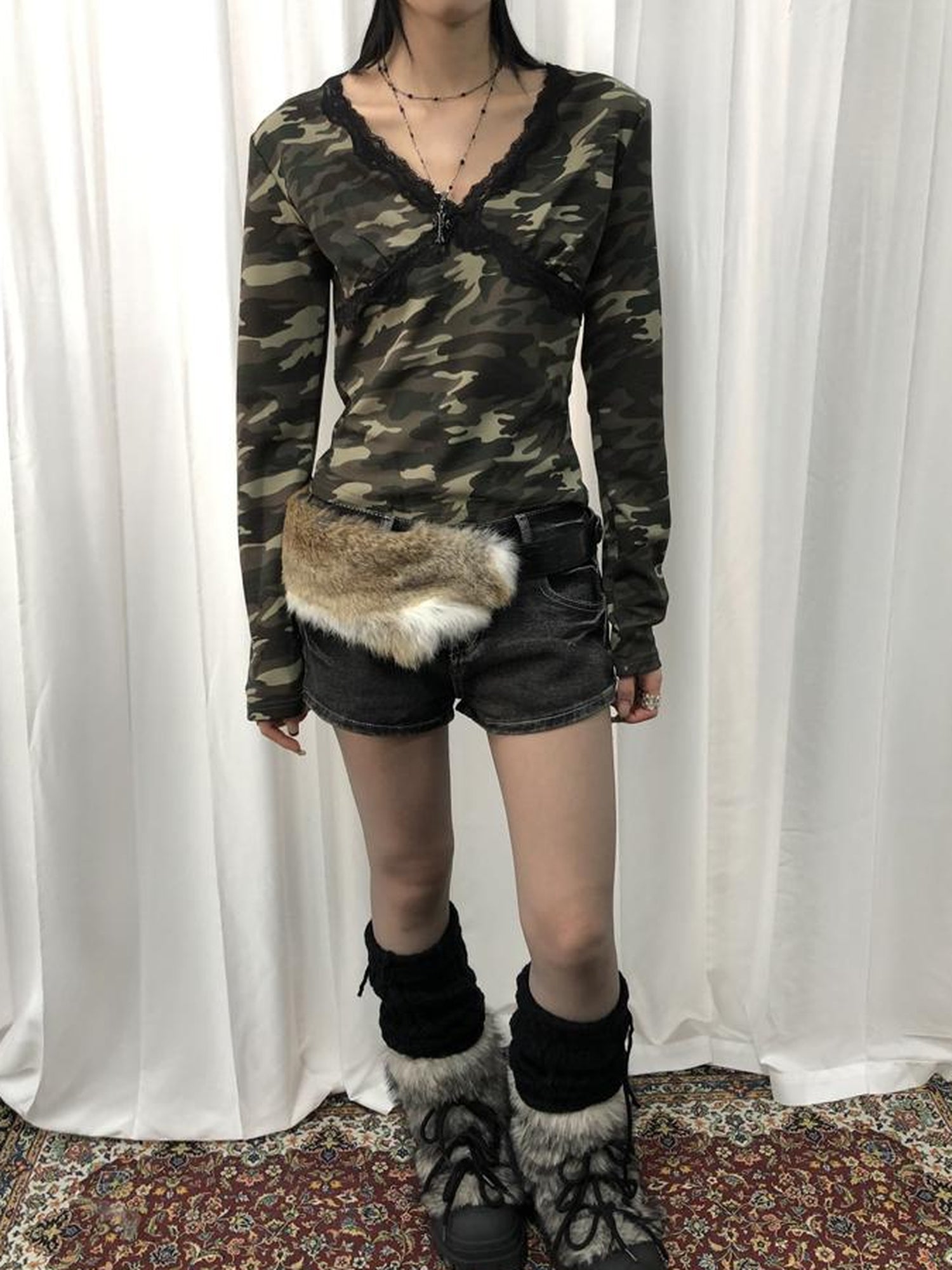 ang project Y2K Shibuya Faux Fur Fluffy Belt
