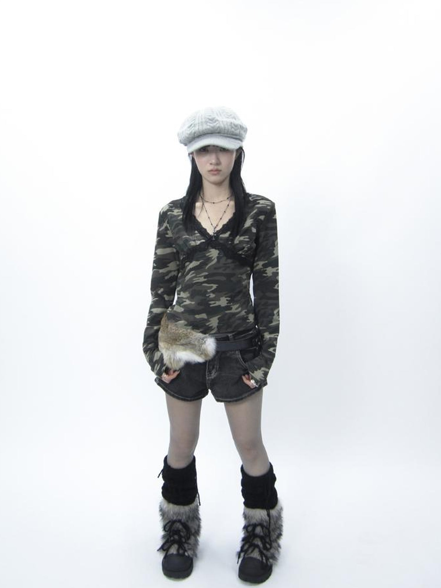 ang project Y2K Shibuya Faux Fur Fluffy Belt