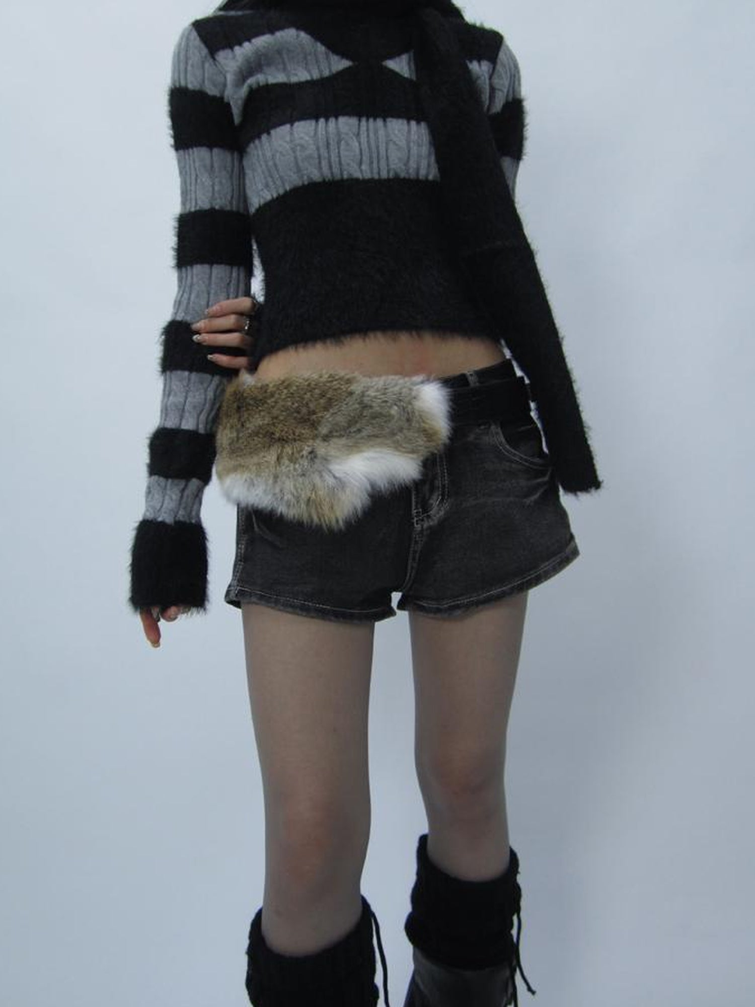ang project Y2K Shibuya Faux Fur Fluffy Belt
