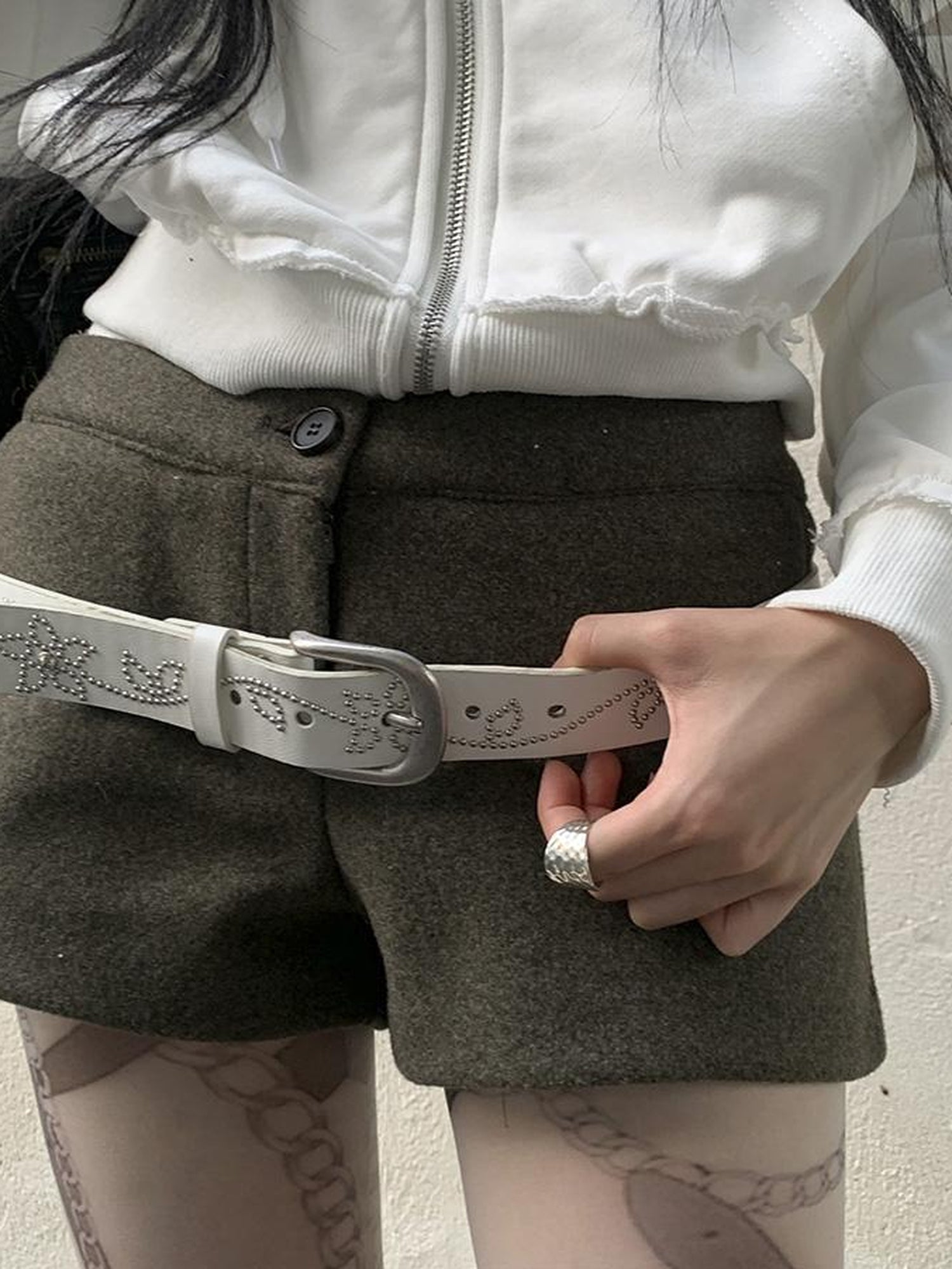 ang project Y2K Studded Metal Buckle Vintage Punk Belt
