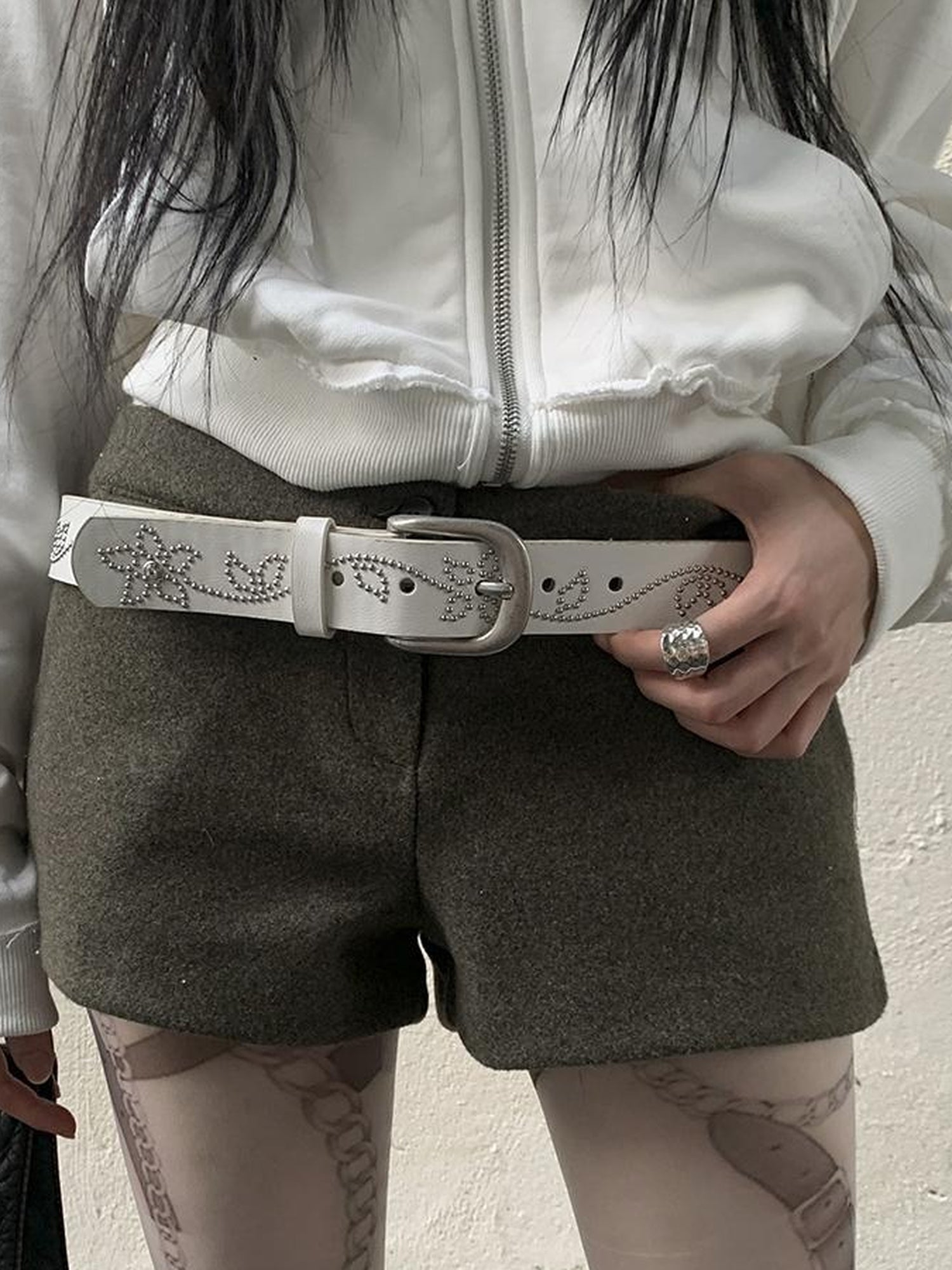 ang project Y2K Studded Metal Buckle Vintage Punk Belt