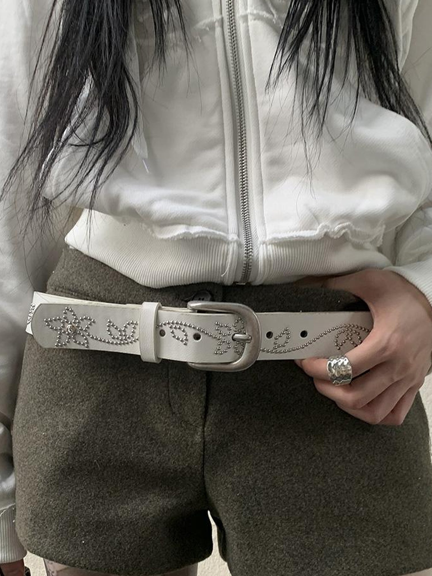 ang project Y2K Studded Metal Buckle Vintage Punk Belt