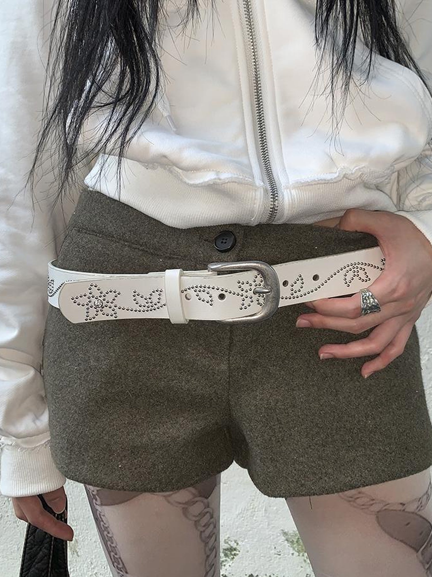 ang project Y2K Studded Metal Buckle Vintage Punk Belt