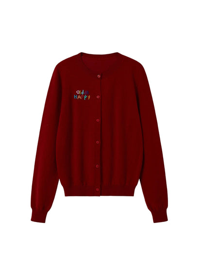 Colorful Beaded Letter Knit Cardigan