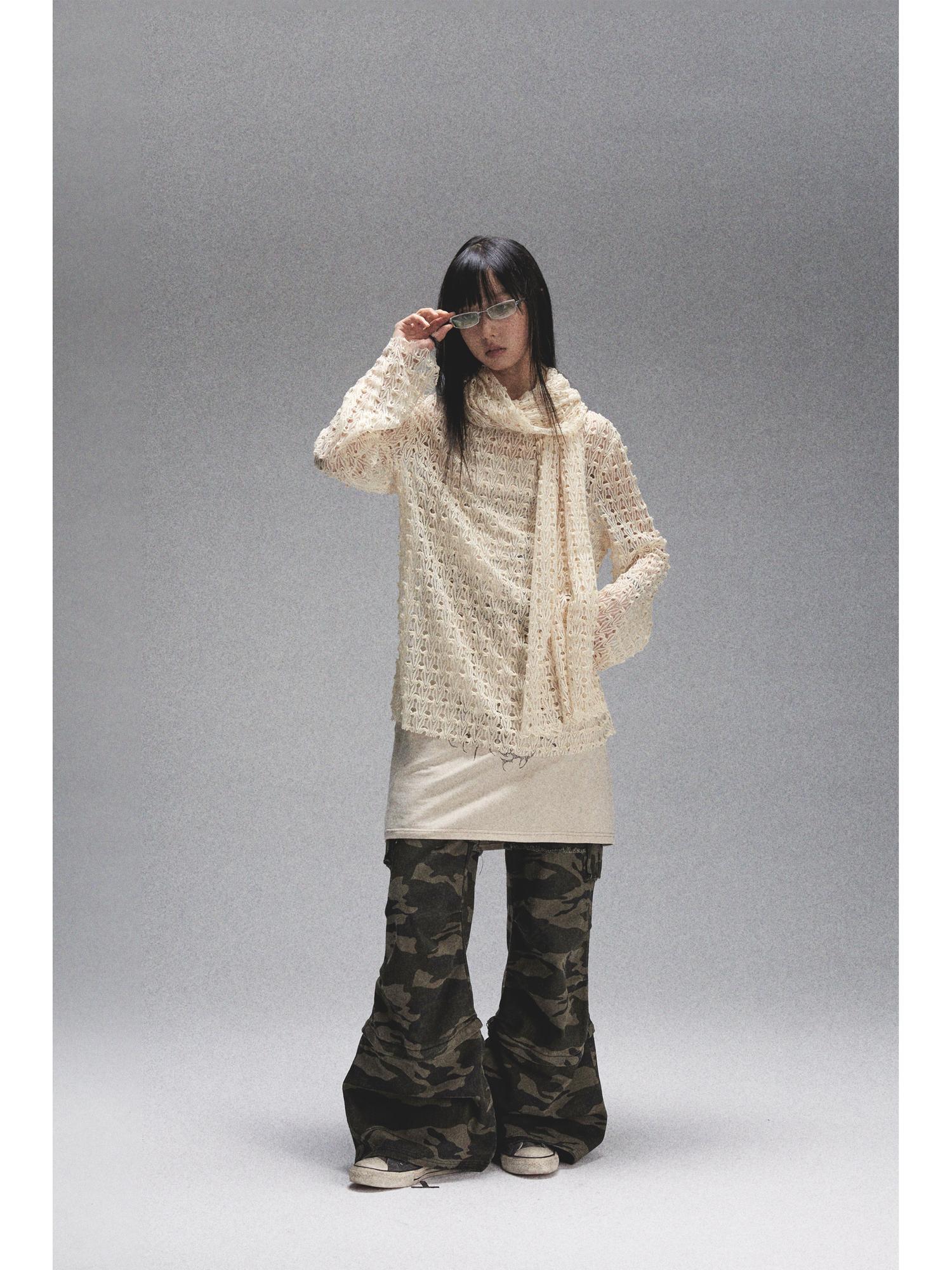 NONAME SPACE Spaca Mesh Shoulder Top With Free Scarf