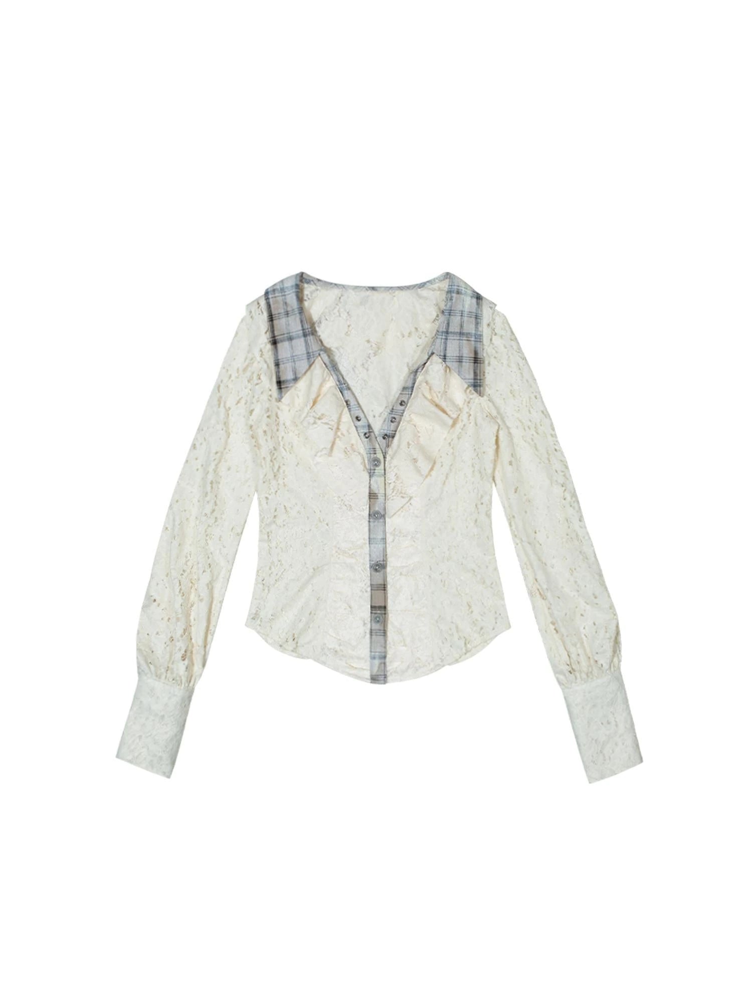 Lace Trim Double Layer Neck Hollow Out Punk Romantic Vintage Blouse