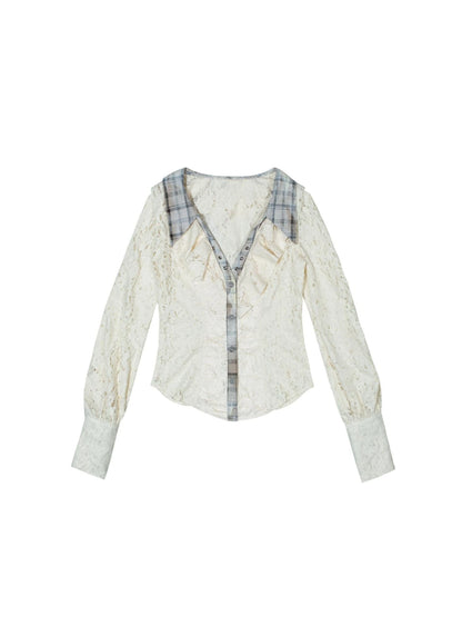 Lace Trim Double Layer Neck Hollow Out Punk Romantic Vintage Blouse
