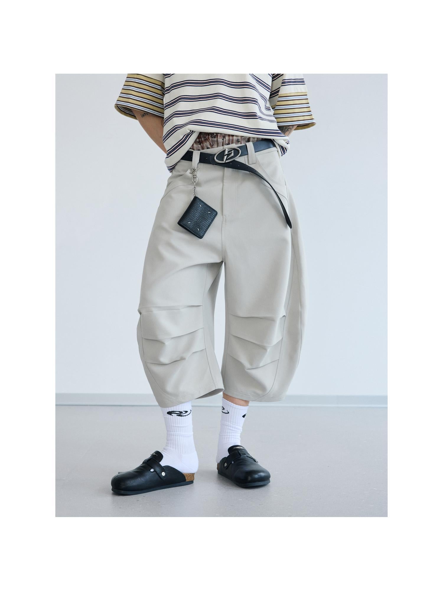 Peoplesense Loose Scimitar Cargo Pants Beige Polyester 3D Embroidery