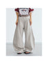 Peoplesense Vintage Wrinkle Drape Curved Knife Trousers Loose Fit Polyester Gray