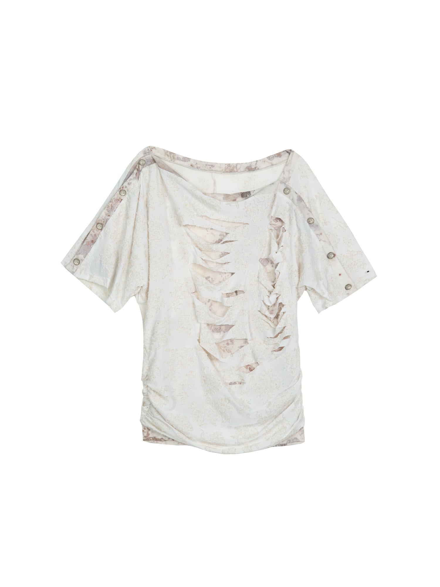 ARIADNAw Vintage Y2K Collage Tee Asymmetrical Cut Out Top Retro Contrast Splicing