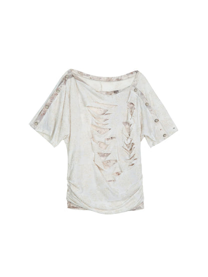 ARIADNAw Vintage Y2K Collage Tee Asymmetrical Cut Out Top Retro Contrast Splicing