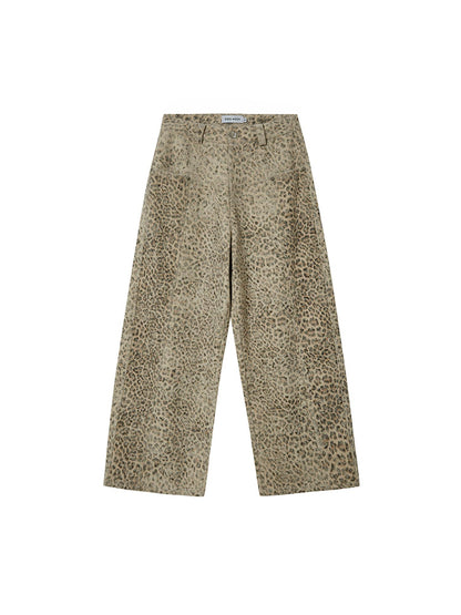 DIDDI MODA Retro Leopard Print Wide Leg Pants Bow Sweater Set