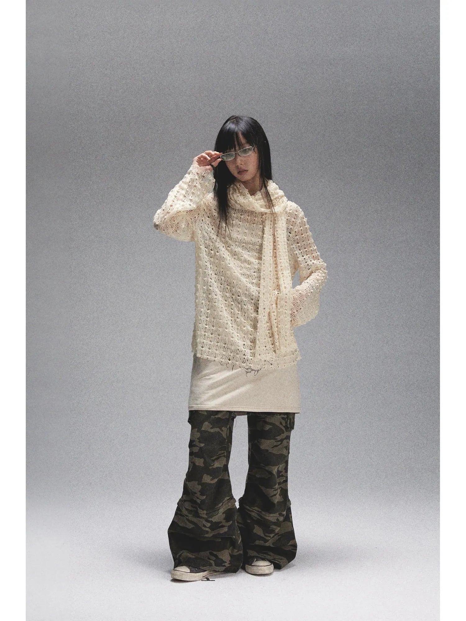 Spaca Mesh Shoulder Top With Free Scarf