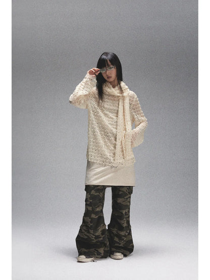 Spaca Mesh Shoulder Top With Free Scarf