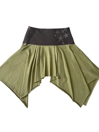 Asymmetric Color-Block Sequin Pleated Slim Fit Skirt