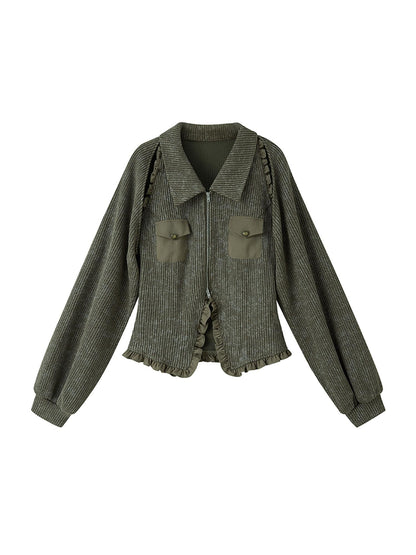 DIDDI MODA Retro Polo Knit Vest Cape Set Autumn Chic