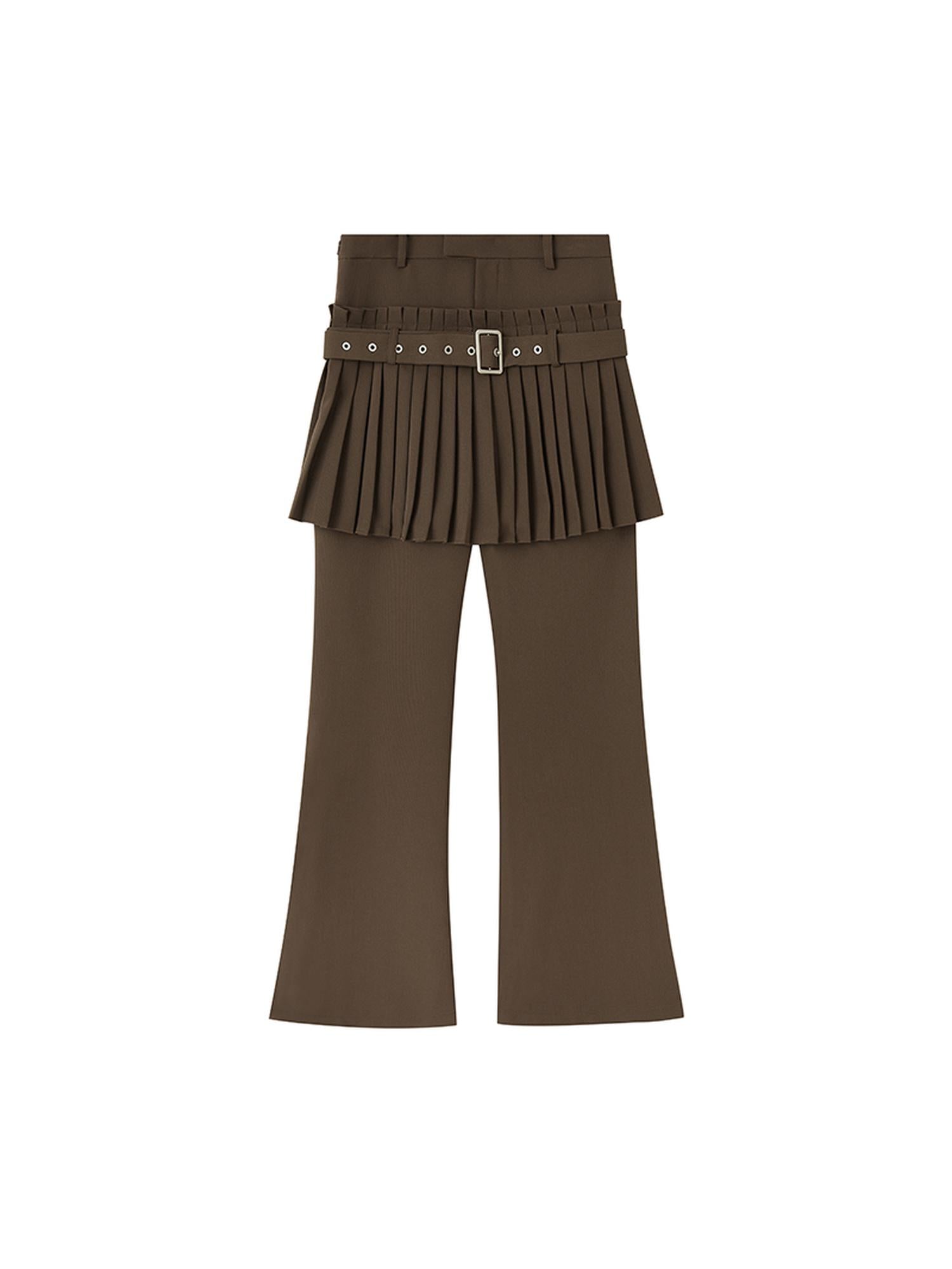 DIDDI MODA Retro Layering Pleat Culotte Belted Pants