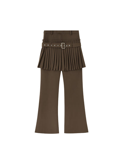 DIDDI MODA Retro Layering Pleat Culotte Belted Pants