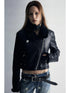 Durable Two Tone Perforated Leather Jacket With Detachable Fur Collar