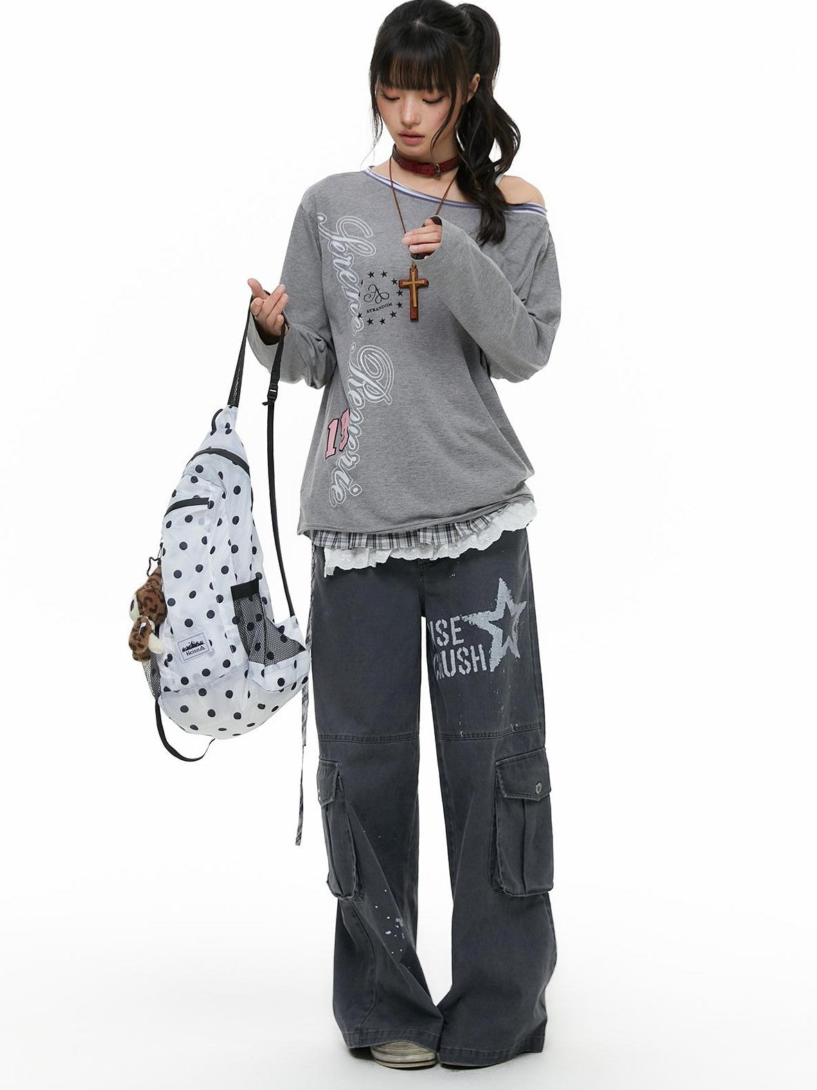atrandom Asymmetrical Spliced Contrast Text Print Women&