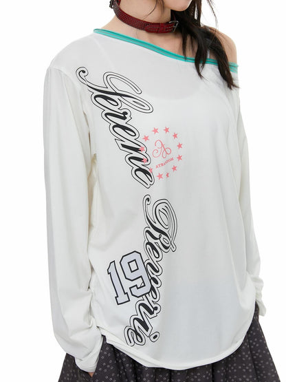atrandom Asymmetrical Spliced Contrast Text Print Women&