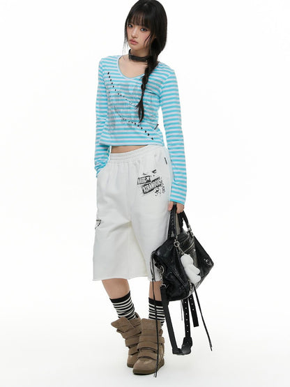 atrandom Band Print Star Contrast Stripe Women&