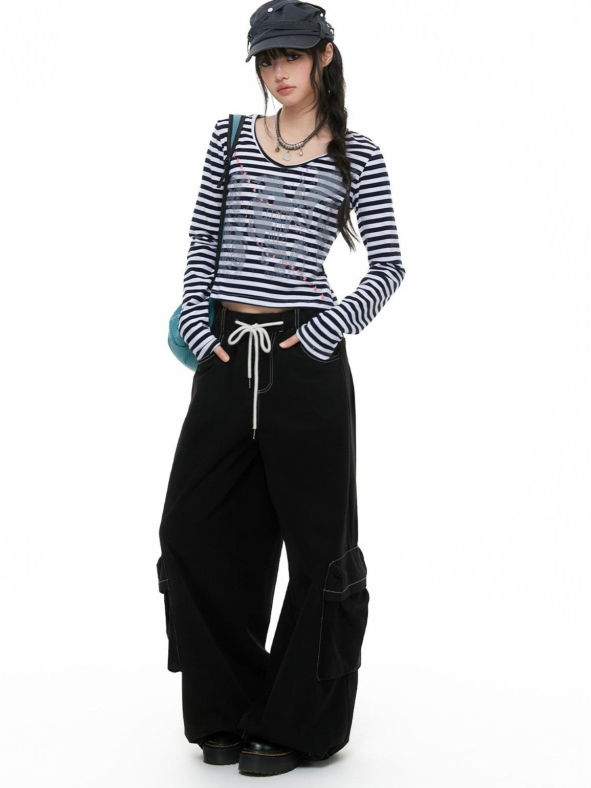 atrandom Band Print Star Contrast Stripe Women&