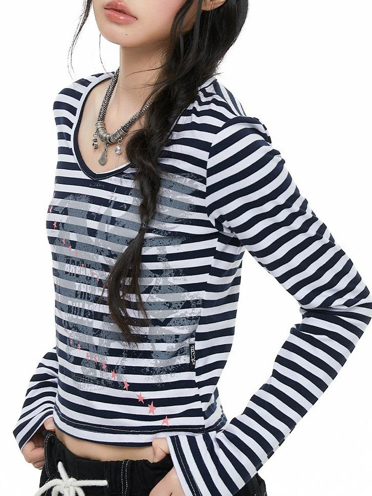 atrandom Band Print Star Contrast Stripe Women&